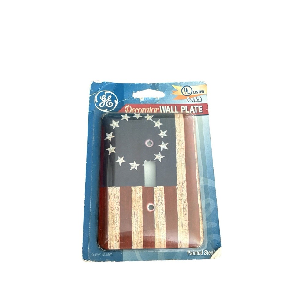 GE Wall Plate Light Switch American Flag Steel USA Red White Blue New Old Stock